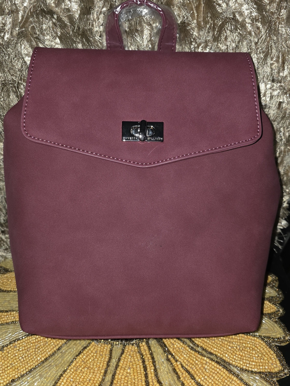 Vanessa Williams Merlot Faux-Suede Backpack with Turn-Lock Detail
